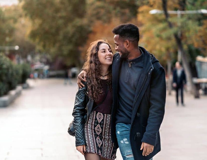 happy couple walking